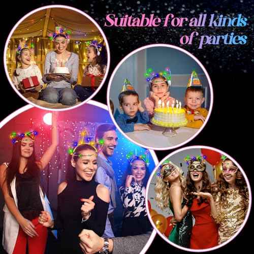 Xinnun 50 Pcs LED Cat Ear Headbands Bulk, Light up Flower Headband Glow Crown Rabbit Ear Head Accessories for Glow in the Dark Party (Unicorn)