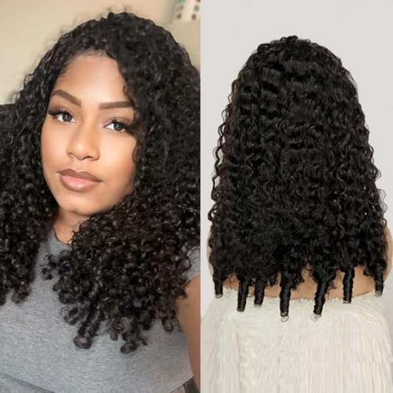 16 Inch Half Wig Burmese Curly Human Hair Wig for Women 250 Density 3 In 1 Seamless Flip Over Half Wigs Beginner Friendly Glueless Wigs Human Hair with Spiral End Natural Color