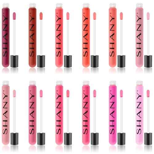SHANY Lip Gloss Makeup Set, 12 Piece Professional Lip Color Collection with Shimmer and Pearl Finishes, Enriched with Aloe Vera and Vitamin E, Long Lasting Glossy and Moisturizing Lip Luminizer - Gift