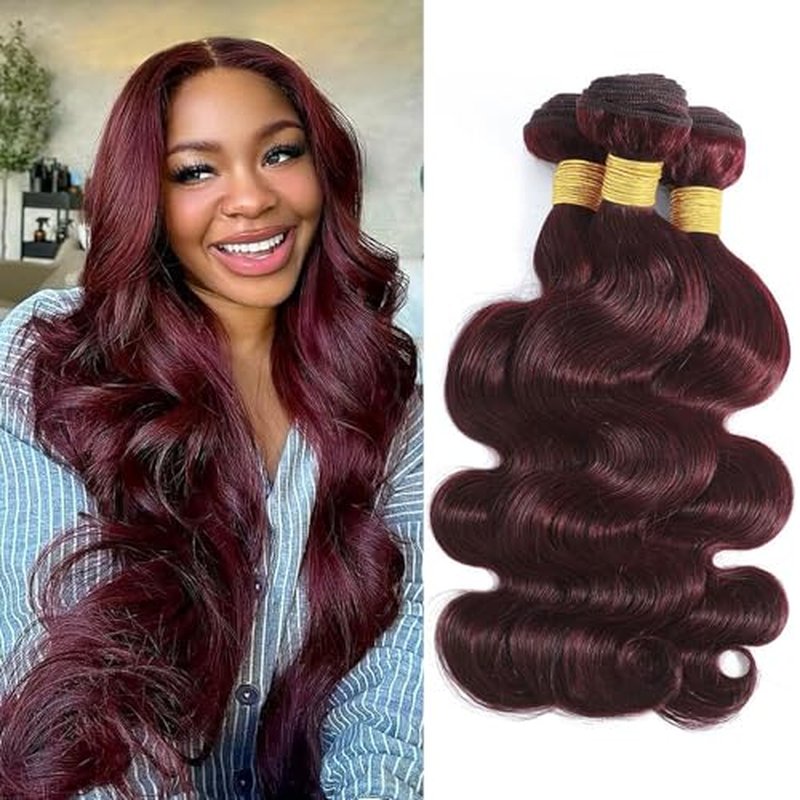 99J Body Wave Human Hair Bundles Burgundy Dark Red Wine Color Body Wave Bundles 100% Real Human Hair And True To Length 14 16 18 Inch 3 Pcs/Pack