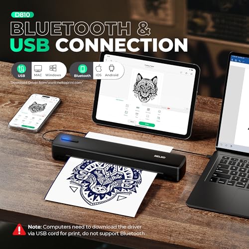 Nelko D810 Tattoo Stencil Printer, Wireless Thermal Tattoo Printer with 10pcs Tattoo Transfer Papers, Portable Tattoo Machine for Artist & Beginners, Compatible with Phone Pad and PC, Grey