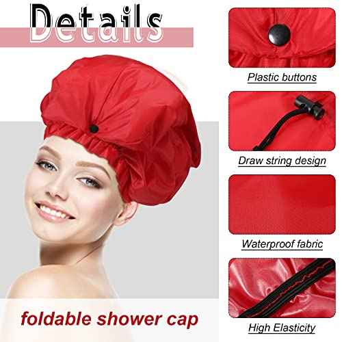 Eurzom 4 Pcs Jumbo Adjustable Braids Shower Cap for Long Hair Extra Large Shower Cap for Women Men Foldable Waterproof Hair Bonnets Plastic Oversize Bath Hats(Red, Blue, Black, Gray)