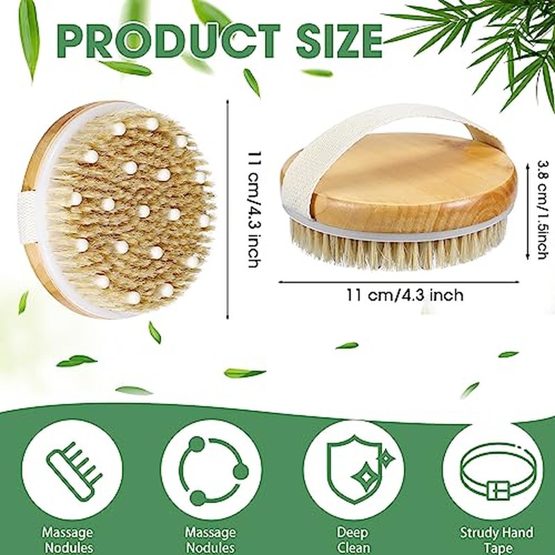 Gejoy 10 Pcs Dry Brushing Body Brush Exfoliating Brush with Massage Nodule Dry Skin Body Scrubber for Shower Bath Back Circulation Improvement Dead Skin Exfoliator (4.3 x 4.3 Inches,Wood Color)