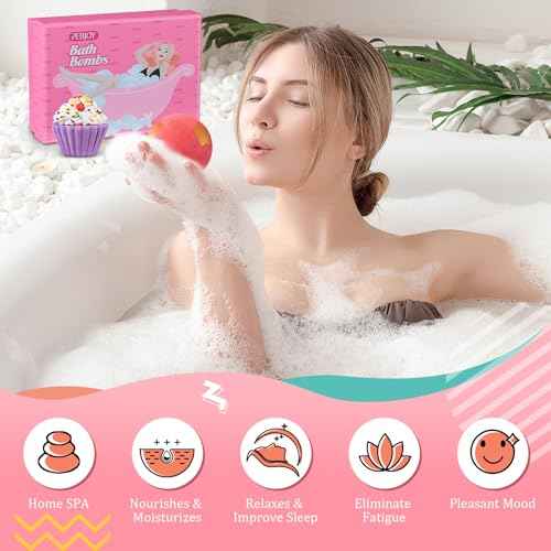 Bath Bombs for Girls Kids & Women, 8pcs Organic Bath Bombs, Bubble Bath Self Care Valentines Birthday Christmas Gifts for Kids Girls, Mothers Day Gifts for Wife, Mom, Women & Her