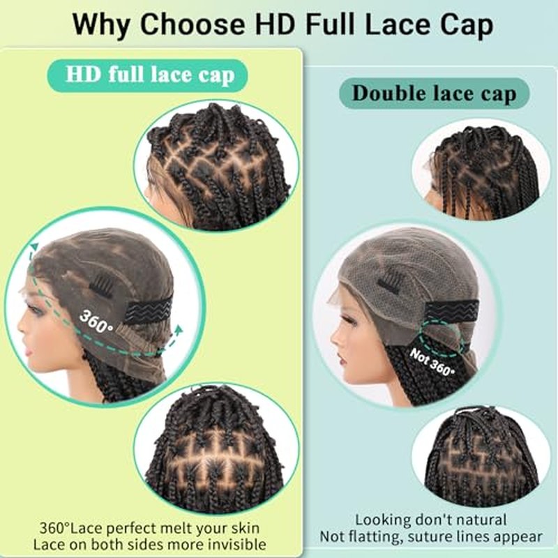 360¡Æ HD Full Lace Knotless Braided Wigs for Women Box Braid Wig with Baby Hair Premium Synthetic Natural Looking Black Butterfly Braided Lace Front Wigs 36 Inch