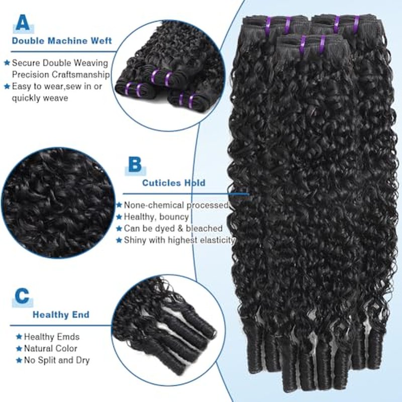 Burmese Curly Bundles Human Hair 14 16 18 Inch 14A Curly Bundles Human Hair 100% Unprocessed Wet And Wavy 3 Bundles 3c4a Water Wave with Spiral End Real Human Hair Extensions Natural Black