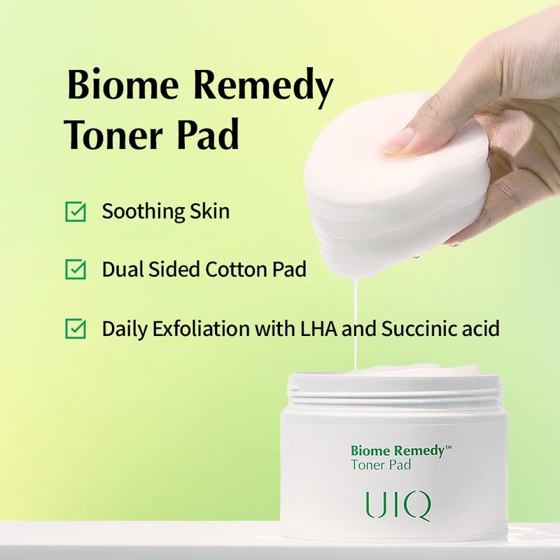UIQ Biome Remedy Toner Pad, Gentle LHA Exfoliating & Soothing Facial Pads with Relief Biome & Panthenol, Low pH Hydrating Daily Skincare for Sensitive Skin, 70 Pads (6.08 fl.oz)
