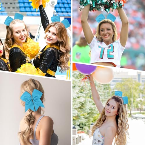Light Blue Cheer Bows - 2 Pcs Large Cheerleading Bows with Ponytail Holder for Girls