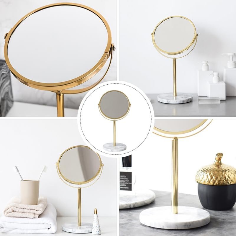 Desktop Makeup Mirror - 13.77 Inch Rotatable Cosmetic Mirror with Marble Base | High Reflectivity for Vanity & Dorm