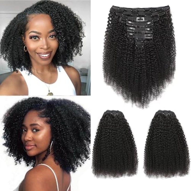 Afro Kinky Curly Clip in Human Hair 8pcs 240g/set 10A Brazilian Virgin Natural Hair Clip Ins Hair Extensions for Black Women Natural Black Color 20 Inch