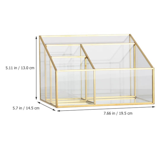 Alipis Glass Makeup Organizer with Gold Trim Large Capacity Cosmetic Display Case for Vanity Lipstick and Brush Holder Transparent Storage Box 7.67X5.70X5.11 Inches