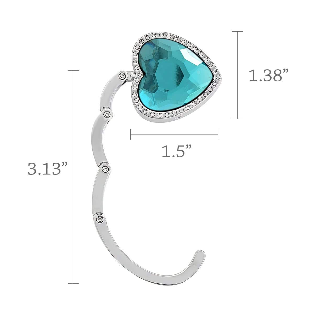 Wrapables Heart Shaped Purse Hook Hanger with Rhinestones, Sky Blue