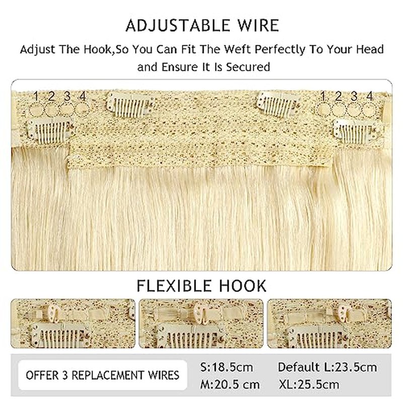 YILITE Human Hair Extensions Wire Hair,20 Inch 110g #60 Platinum Blonde Wire Hair Extensions Human Hair,Remy Human Hair Extensions with Invisible Fishing Line (20inch #60 110g)
