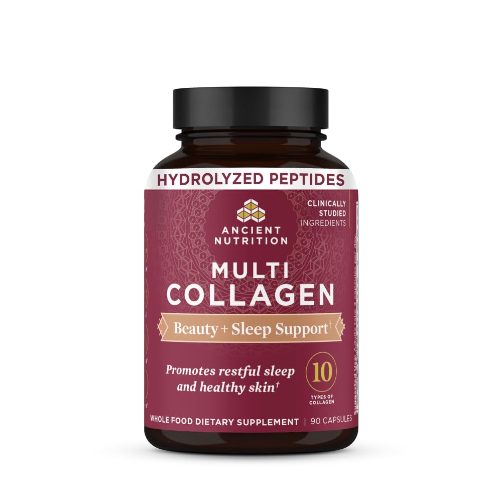 Ancient Nutrition Collagen Pills for Hair, Skin and Nails, Beauty + Sleep 90 Ct, Collagen Supplement + Magnesium, Supports Skin and Nails, Sleep, Paleo and Keto Friendly, Gluten Free
