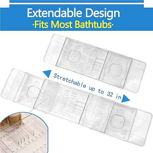 Expandable Bathtub Tray,Clear Plastic Anti-Slip Bath Tub Shelf Caddy Tray,Luxury Bathtub & Bathroom Accessories for Relaxing Spa,Suitable for bathtubs with an Internal Width of up to 29.5 inch