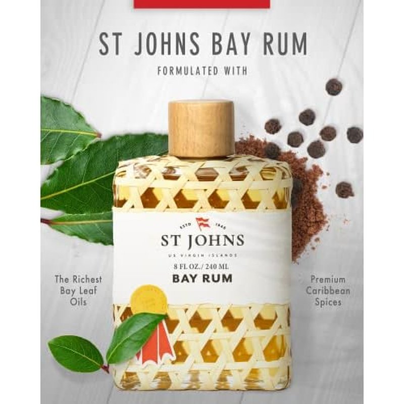 St. John Bay Rum Aftershave and Cologne | Made with Bay Leaves from The Virgin Islands | Bay Leaf After Shave Fragrance for Men | (8 oz Splash Bottle)
