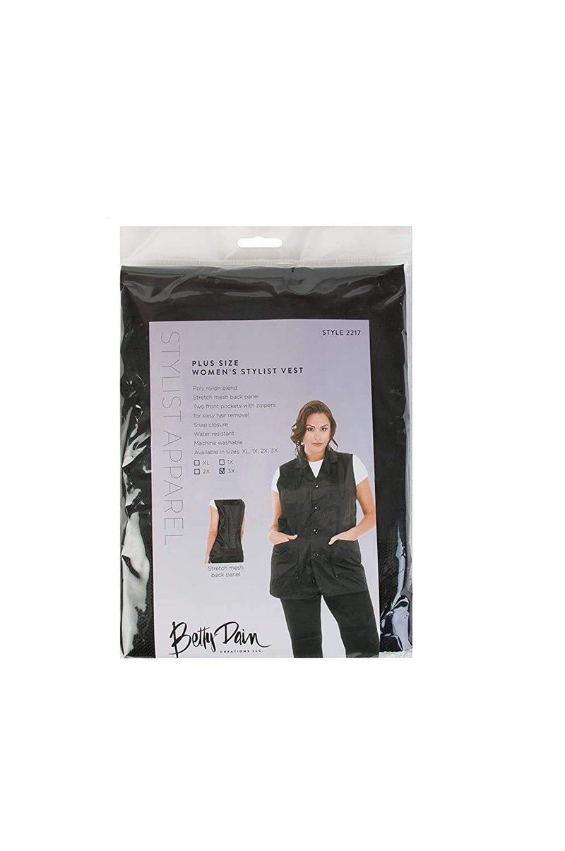 A Size Above Plus Size Vented Mesh Back Salon Stylist Vest, Cut for Curves, Stretch Mesh Back, Lower Pockets with Zippered Bottoms, Lightweight, Water Resistant Nylon/Poly, Black, 1X