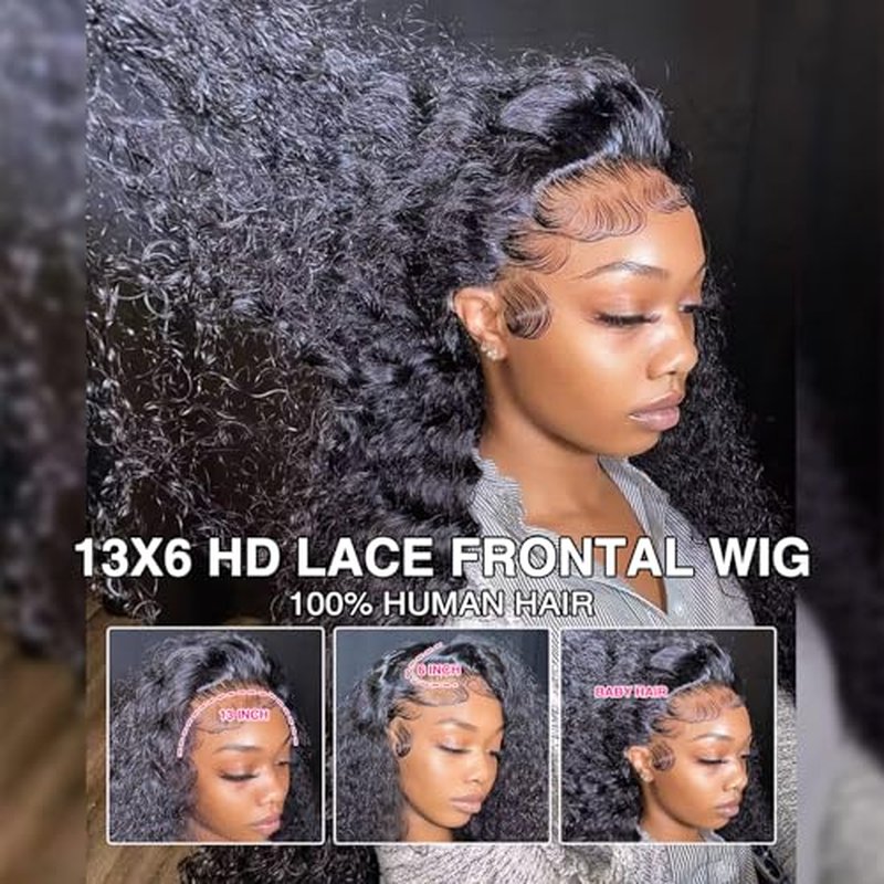 CHEETAHBEAUTY Deep Wave 13X6 HD Transparent Lace Front Wigs Human Hair Brazilian 10A Grade Deep Curly Human Hair Wigs for Black Women Pre Plucked with Baby Hair Natural Black 250% Density(16inch)