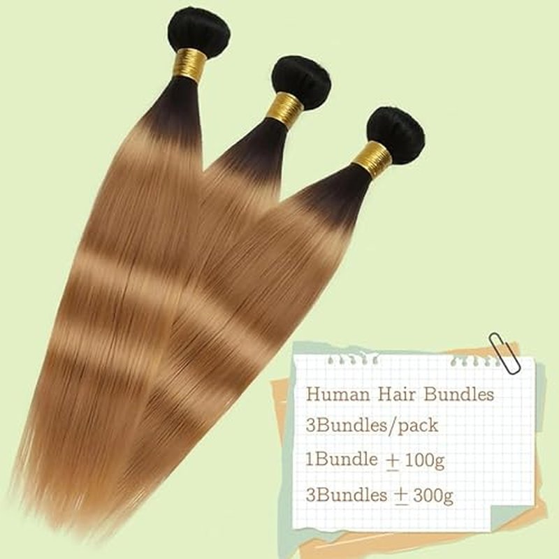 Honey Blonde Bundles Human Hiar 26 28 30 inch Ombre Straight Hair Weave for Black Women Brazilian Virgin Hair 12A Quick Weave 3 Bundles Double Weft£¨Black Ombre Honey Blonde£¬#T1B/27)