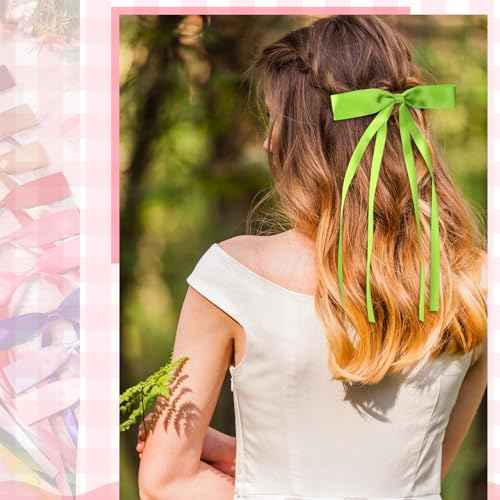Mimorou 60 Pcs Hair Bow for Girls Women Bulk Silky Satin Ribbon Hair Bows Tassel Bowknot Clips Barrettes with Long Tail, 30 Colors