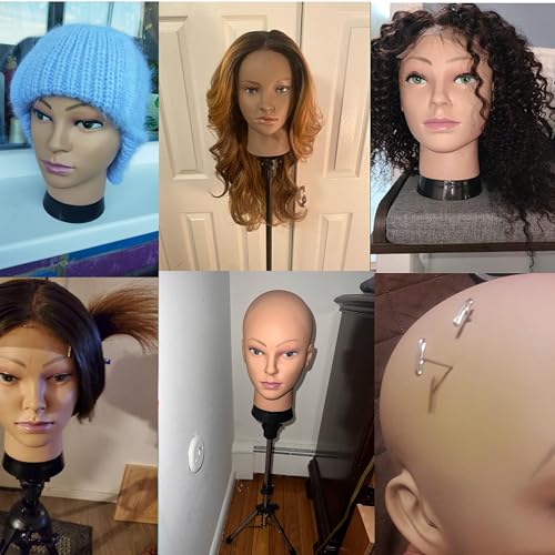 Bald Mannequin Head Stand Professional Cosmetology Wig Training Head for Wig Making and Display Hat Glasses Scarf Jewelry Model Head with Free Clamp