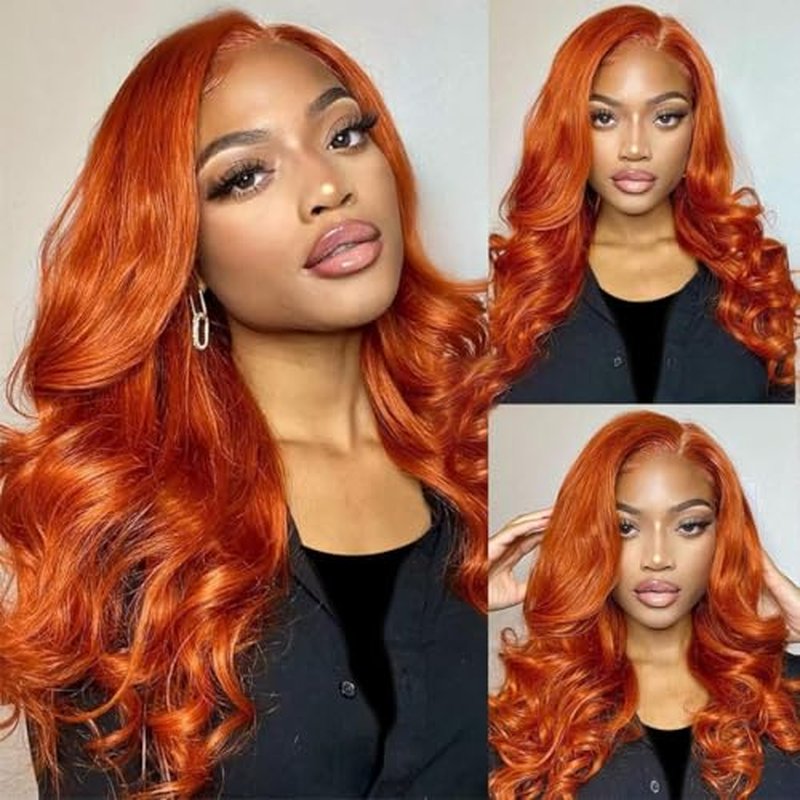 20 Inch Ginger Orange Lace Front Wigs Human Hair 13x4 Body Wave HD Lace Frontal Glueless Human Hair Pre Plucked Hairline Brazilian Colored Wig 180% Density