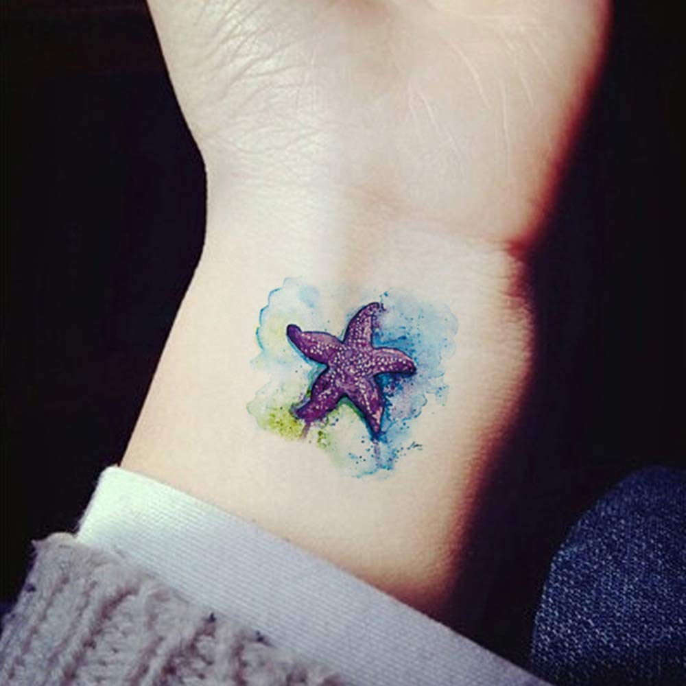 Oottati 6 Sheets Watercolor Ocean Temporary Tattoos for Women, Octopus Jellyfish Starfish Whale Daisy Flower Bottle Fake Tattoo Stickers, Waterproof Long Lasting Body Art for Arm Back