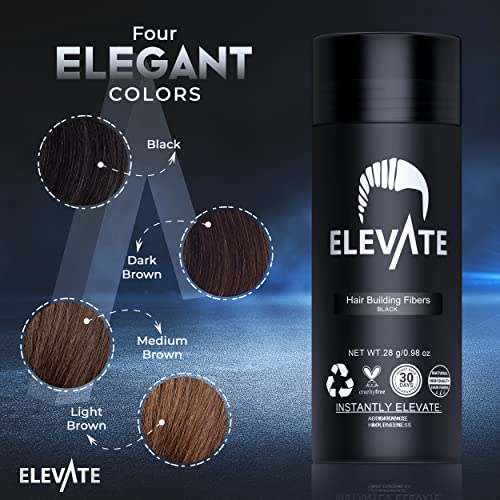 ELEVATE Hair Fibers to Instantly Thicken & Completely Conceal Thinning Balding Areas Loss in 30 Seconds for Men & Women (BLACK) 28g Size - 100% Natural & Undetectable Keratin Fibers