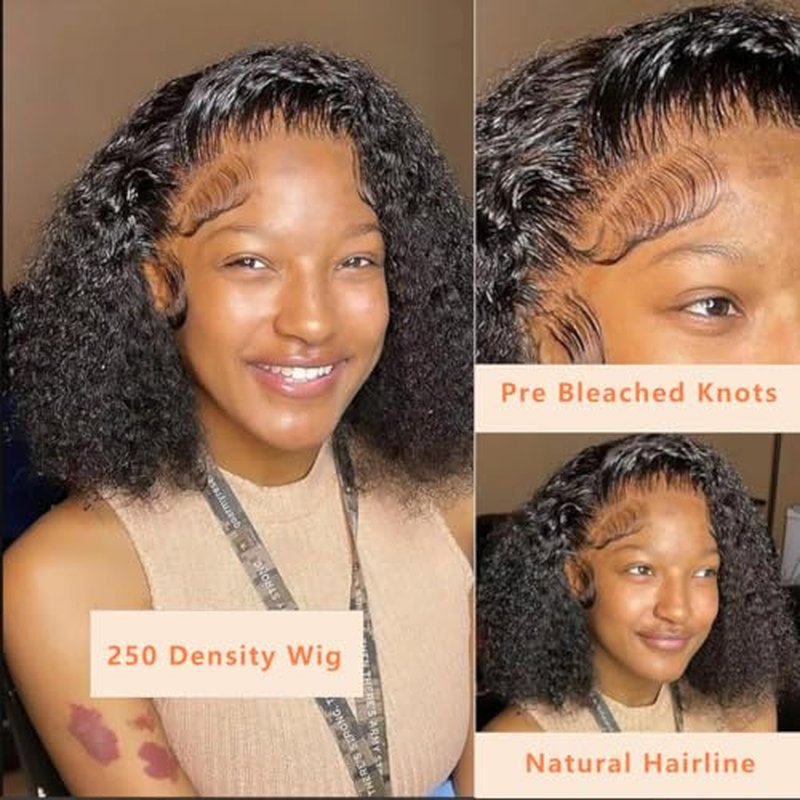 13x6 Lace Front Wigs Human Hair With Baby Hair 250% Density Kinky Curly Wig Human Hair Lace Front Curly Wig Pre-Plucked Brazilian Curly Virgin Hair for Black Women 18inch
