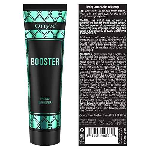 Onyx Booster Tanning Bed Intensifier Lotion - Tanning Bed Lotion with Accelerator & Tattoo Protection Formula, No Bronzer, Fast & Even Tan, Face & Body Indoor Tanning Lotion Accelerator
