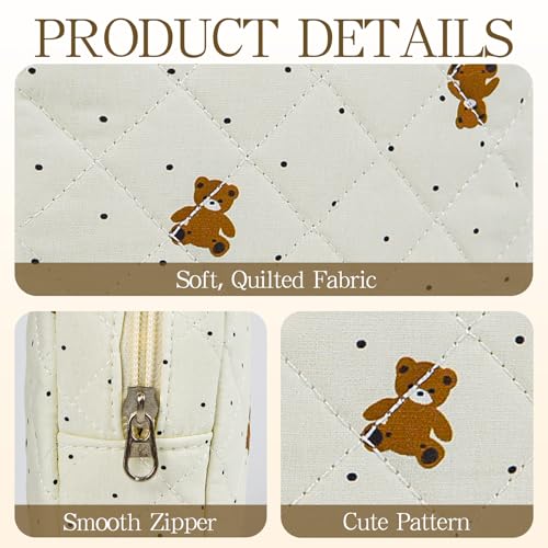 Small Floral Quilted Makeup Bag, Coquette Aesthetic Travel Toiletry Organizer for Women, Lightweight Cotton Cosmetic Pouch