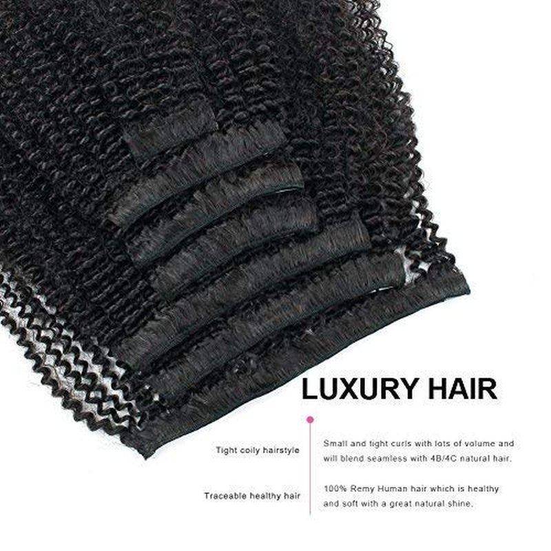 ABH AMAZINGBEAUTY HAIR Afro Coily Clip in Hair Extensions Real Human Hair 4B and 4C Double Wefts Remy Coily Clip ins for African Americans 120 Grams 7pcs 17 Clips, #1B Natural Black 20 Inch