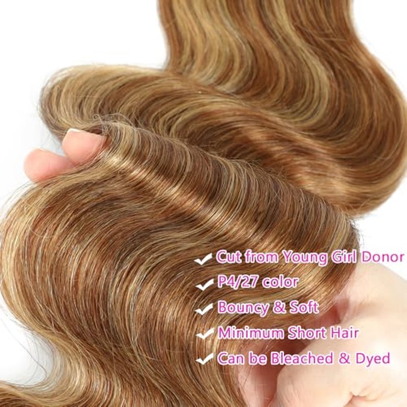 Honey Blonde Highlight Body Wave Bundles Human Hair 100% Unprocessed Brazilian Virgin Hair Ombre Brown Body Wave Bundles Human Hair Extensions Piano Color