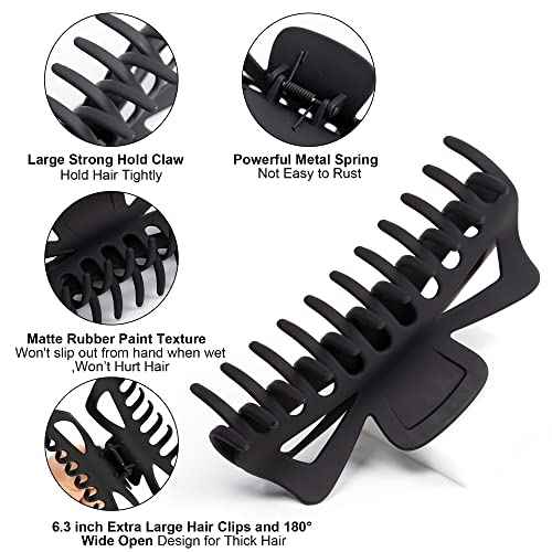 Extra Large Claw Clips for Thick Hair, 6.3 Inch Strong Hold Matte Jumbo Accessories for Women Long Curly Hair Cute Nonslip French Giant Big Jaw Clip (Red Pink Blue Black Brown Yellow)