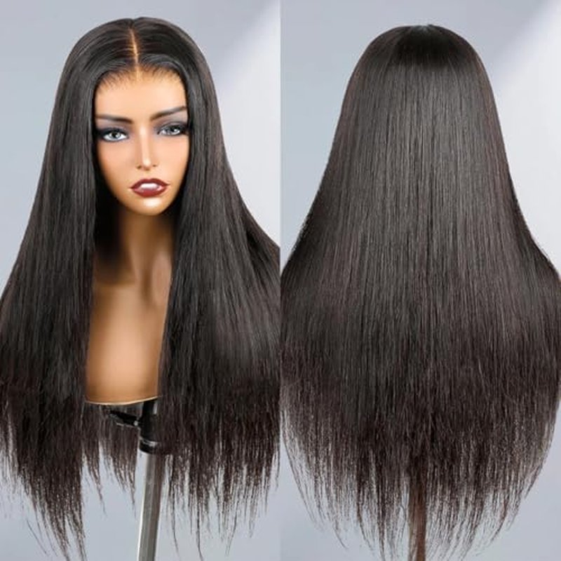 20 Inch Straight Lace Front Wear and Go Glueless Wigs Human Hair Pre Plucked Pre Cut Pre Bleached Knots 7x5 HD Lace Closure Wigs for Women Ready to Wear for Beginner Natural Black Color