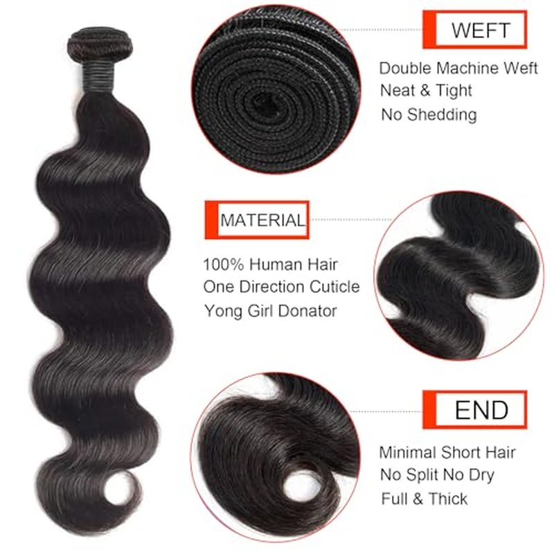 12A Human Hair Bundles 20 20 22 22 Inch Body Wave Bundles Human Hair Unprocessed Brazilian Quick Weave Hair 4 Bundles for Women Natural Color