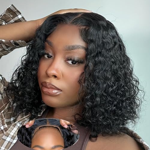yosly Wear and Go Glueless Wig Human Hair Pre Plucked Pre Cut Deep Wave Bob Wig Human Hair Lace Front Wigs for Black Women Upgraded 4x4 Lace Closure Wigs Human Hair for Women 12 INCH (Natural Color)