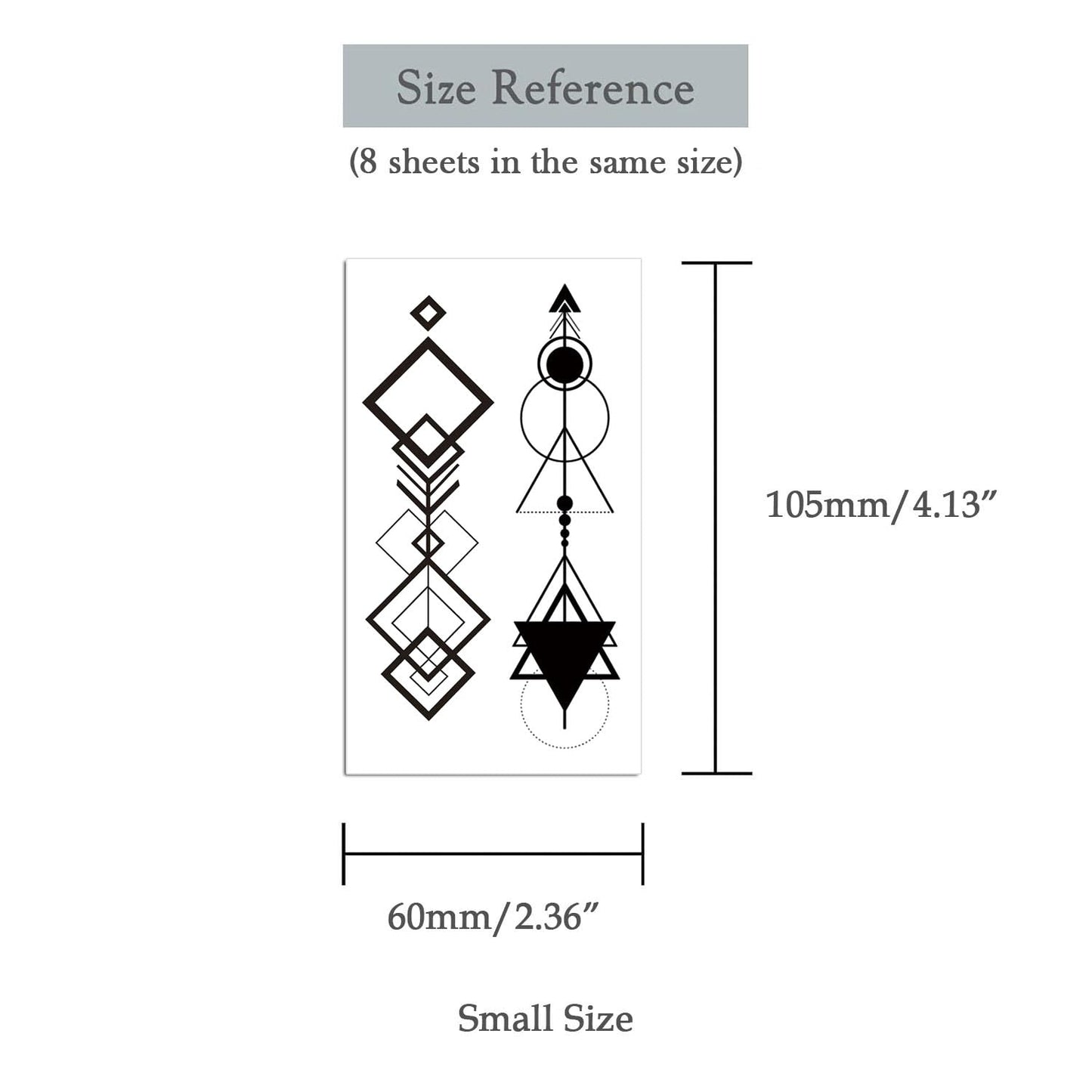 Oottati 8 Sheets Geometric Temporary Tattoos for Adults Men Women, Tribal Arrow Feather Moon Fake Tattoo Stickers, Waterproof Long Lasting Body Art for Arm Wrist