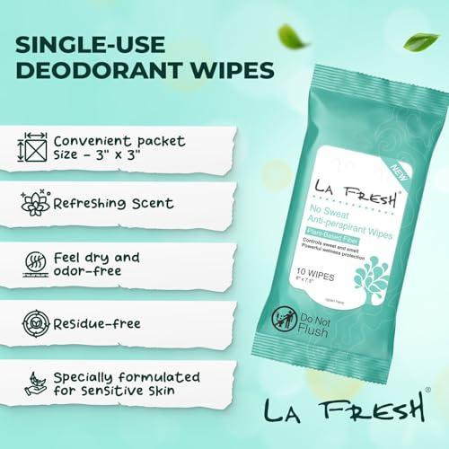 LA Fresh Antiperspirant Wipes, Body Deodorant Wipes for Women and Men, Pack of 3 10-count Pouches (30-count)