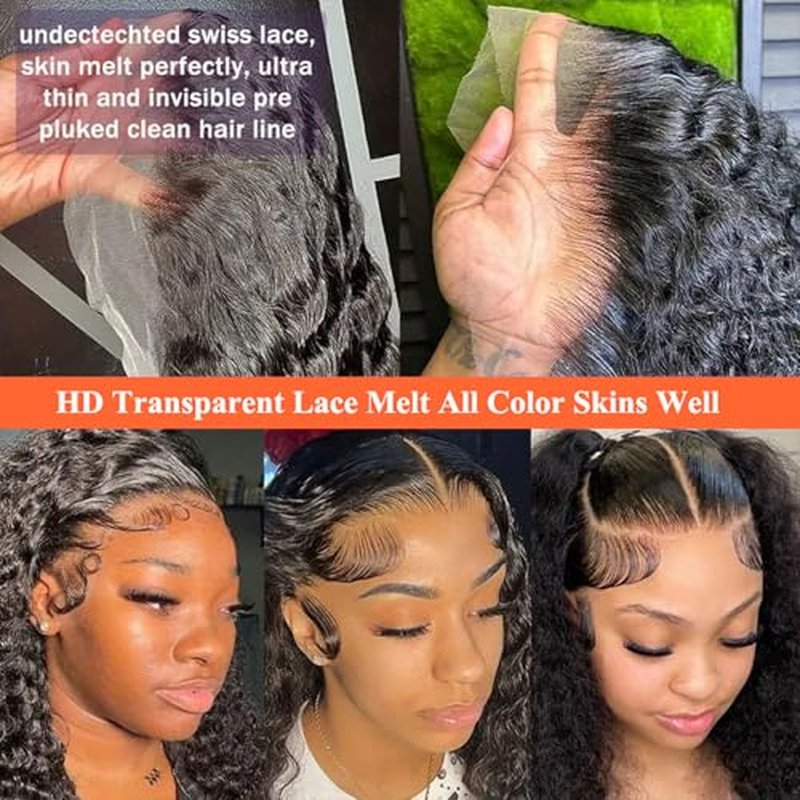 30 Inch Deep Wave Lace Front Wigs Human Hair 13x6 HD Lace Front Wigs Human Hair for Women Natural Color Deep Curly Wig 180% Density Transparent Lace Frontal Wig Pre Plucked