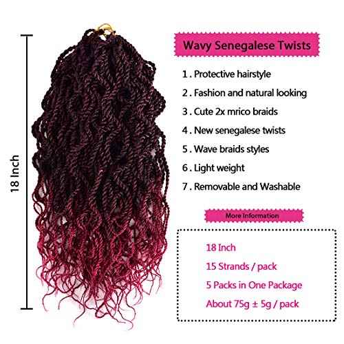 Liang Dian Wavy Senegalese Twist Crochet Hair Braids 18 inch 5 Packs Curly Twist Crochet Hair Braids Wavy Ends Synthetic Hair Extensions For Black Women (1B/Bug)¡¦