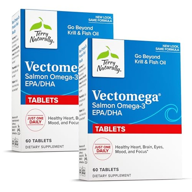 Terry Naturally Vectomega - Supplement with EPA & DHA - Omega-3 Tablets for Brain & Heart Health Support - Nutritional Supplement with Essential Fatty Acids & Peptides - 60 Tablets (Pack of 2)