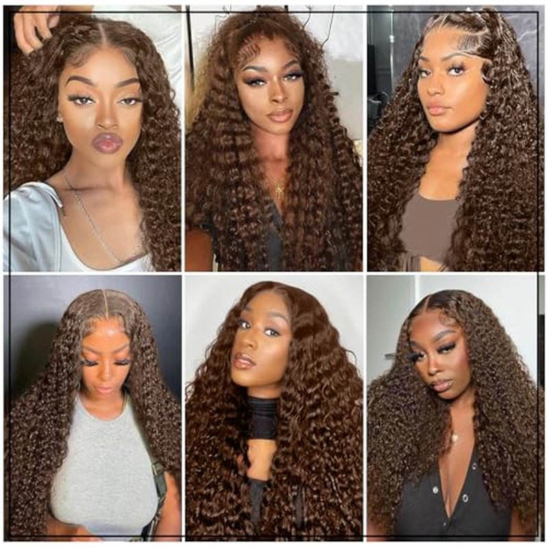 26 Inch Chocolate Brown Deep Wave Lace Front Wigs Human Hair 220 Density 4# 13x4 HD Lace Frontal Wigs Curly Human Hair Brown Glueless Wig For Women Pre Plucked with Natural Hairline