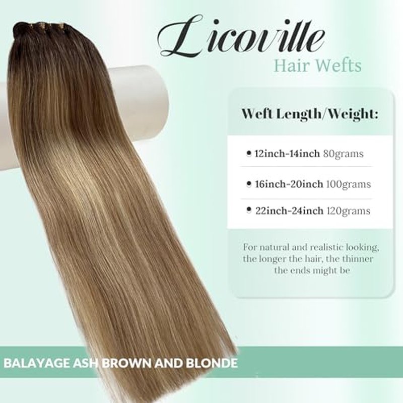 Sew in Hair Extensions Real Human Hair Balayage Brown and Blonde Hair Wefts 120G 22 Inch Thick Hair Bundles Ombre Brown to Ash Brown and Light Blonde Sew in Extensions Human Hair Weave