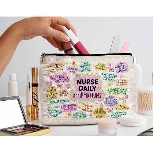 Nurse Gifts Makeup Bag, Nurse Daily Affirmations Cosmetic Bags, Nursing Makeup Zipper Pouch Bag, Nurse Practitioner Gifts For Women, Graduation Birthday Thank You Retirement Gifts For Nurses, 51