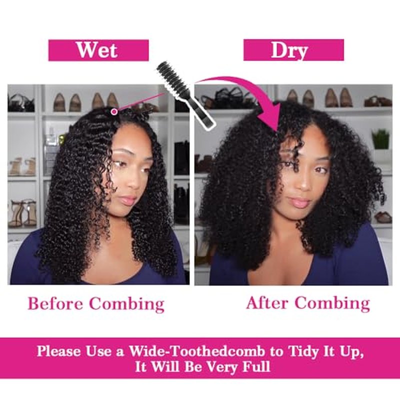 Glueless V Part Wigs Human Hair Afro Kinky Curly Upgrade U Part Wigs for Black Women Kinky Curly V Part Human Hair Wigs Full Head Clip In Half Wig 200% Density 20 Inch