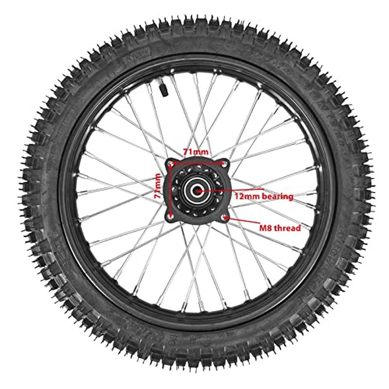 Front 60/100-14 Tire Wheel Rim With 12mm Bearing For Dirt Pit Bike (60/100-14(12mm inner bearing))