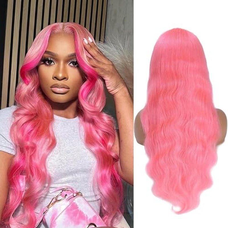 Pink Lace Front Wigs Human hair Pink Wigs Human Hair Body Curly Human Hair Wig For Women Body Wave Lace Frontal Wigs Human Hair 200% Density HD Transparent Pre Plucked