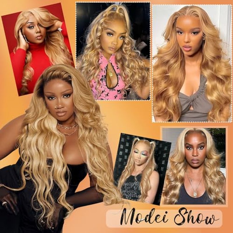 26 Inch Blonde Wig Human Hair 200 Density Honey Blonde Body Wave Lace Front Wigs Human Hair Pre Plucked 27# Color Wigs Human Hair 13x4 HD Frontal Wigs Human Hair
