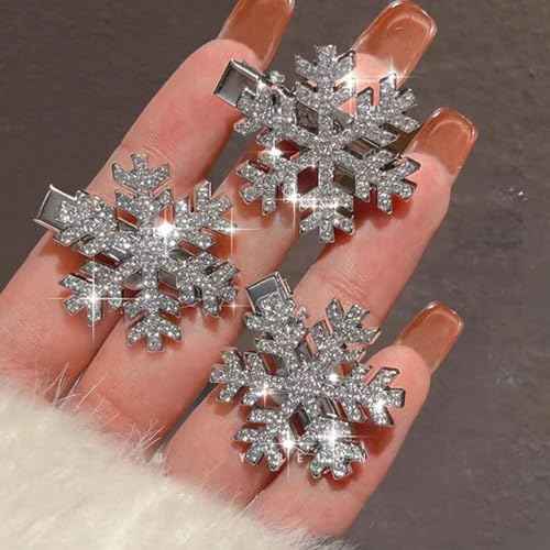 6Pcs Snowflake Hair Clip Sparkly Rhinestone Hair Barrettes for Women 3 Styles Snowflake Hairpins Christmas Hair Accessories Party Gifts
